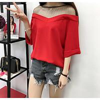 womens casualdaily cute t shirt solid round neck length sleeve cotton