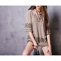 Women\'s Boho Going out Casual/Daily Sexy Simple Street chic Spring Fall T-shirt, Print V Neck ½ Length Sleeve Silk Cotton Medium