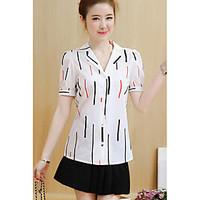 Women\'s Casual/Daily Little Black Two Piece Dress, Print Shirt Collar Above Knee Short Sleeve Polyester Summer High Rise Inelastic Thin