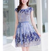 womens going out a line dress floral round neck above knee short sleev ...