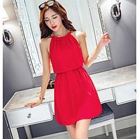 womens casualdaily simple a line dress solid halter above knee sleevel ...