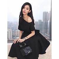 Women\'s Casual/Daily Cute Loose Dress, Solid One Shoulder Above Knee Short Sleeve Cotton Spring High Rise Micro-elastic Thin