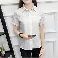 Women\'s Going out Casual/Daily Vintage Simple Shirt, Solid Shirt Collar Short Sleeve Cotton