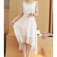 Women\'s Going out A Line Dress, Polka Dot Round Neck Midi Sleeveless Polyester Summer Low Rise Inelastic Thin