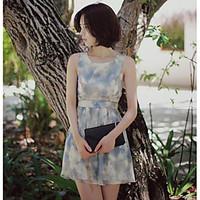 womens beach skater dress color block round neck above knee sleeveless ...