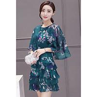 Women\'s Casual/Daily Loose Dress, Floral Round Neck Above Knee ½ Length Sleeve Polyester Summer High Rise Inelastic Thin