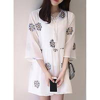 womens going out loose dress print round neck above knee length sleeve ...