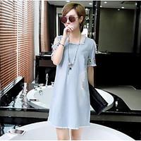 Women\'s Casual/Daily Loose Dress, Solid Round Neck Above Knee Short Sleeve Cotton Summer Mid Rise Inelastic Thin