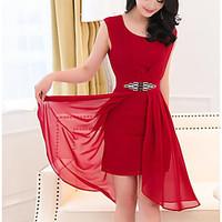 womens casualdaily simple a line dress solid round neck knee length sl ...