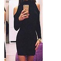 womens casualdaily simple bodycon dress solid turtleneck mini long sle ...