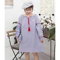 womens casualdaily simple shirt dress striped embroidered boat neck ab ...