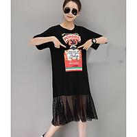 womens casualdaily simple t shirt dress print patchwork round neck mid ...