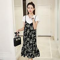 womens casualdaily simple loose dress floral v neck midi sleeveless ot ...