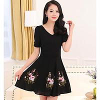 Women\'s Casual/Daily A Line Dress, Floral Round Neck Above Knee Short Sleeve Others Summer Mid Rise Micro-elastic Thin