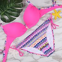 Womens Push Up Black Blue Fuchsia Solid Boho Halter Swimsuit Bikini S/M/L/XL/XXL