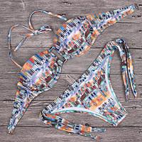 womens vintage floral triangle wave pus up bikini