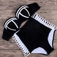 Womens Vintage High Waist Strappy Swimsuit Bikini