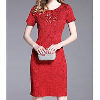 womens casualdaily simple sheath dress solid round neck above knee sho ...
