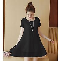 Women\'s Casual/Daily Simple Loose Dress, Solid Round Neck Mini Short Sleeve Polyester Summer Mid Rise Inelastic Thin
