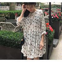 Women\'s Casual/Daily Simple Loose Dress, Print Round Neck Above Knee ¾ Sleeve Polyester Summer Mid Rise Inelastic Thin