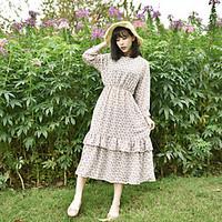 womens casualdaily loose dress floral round neck maxi long sleeve poly ...