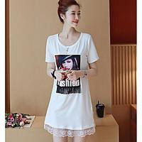 womens casualdaily simple loose dress print round neck above knee shor ...