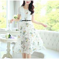 womens casualdaily simple swing dress patchwork round neck knee length ...