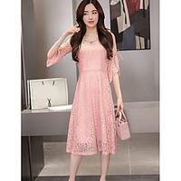 womens casualdaily simple lace dress solid v neck midi length sleeve p ...