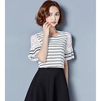 womens casualdaily simple t shirt striped color block round neck short ...