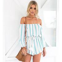 womens high rise casualdaily rompers simple loose stripe summer