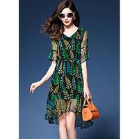 womens casualdaily vintage sheath dress print v neck midi short sleeve ...