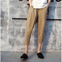 womens mid rise micro elastic chinos pants simple harem solid