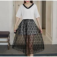 womens officecareer lace swing dress solid v neck knee length length s ...