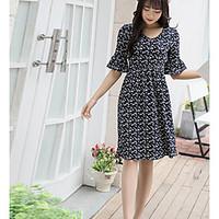 womens other casual simple loose dress floral round neck knee length l ...