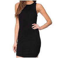 Women\'s Going out Casual/Daily Club Simple Bodycon Dress, Solid Round Neck Mini Asymmetrical Sleeveless Cotton Summer High Rise