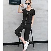 womens casualdaily simple summer fall t shirt pant suits solid round n ...