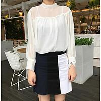 womens casualdaily street chic spring shirt skirt suits solid round ne ...