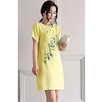 Women\'s Daily Simple Sheath Dress, Floral Round Neck Above Knee Short Sleeve Other Summer High Rise Micro-elastic Thin