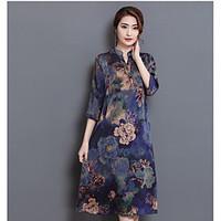 womens partyevening a line dress solid floral round neck maxi sleevele ...