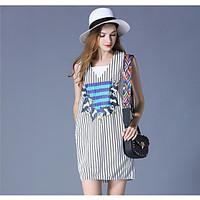 womens birthday casual spring tank top dress suits striped u neck slee ...