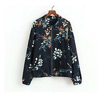 womens casualdaily street chic spring fall jacket floral round neck lo ...