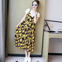 womens casual loose dress floral v neck midi sleeveless chiffon summer ...