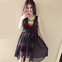 womens casual loose dress solid round neck midi asymmetrical sleeveles ...