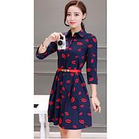 womens casual a line dress pattern shirt collar above knee sleeve cott ...