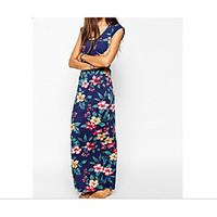 womens going out swing dress solid floral deep u maxi sleeveless cotto ...