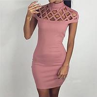 Women Party Party/Evening Simple Sophisticated Bodycon Dress, Solid Halter Mini Short Sleeve Cotton Spring Summer Mid Rise Micro-elastic