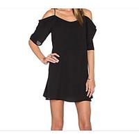 Women\'s Casual/Daily Simple Sheath Dress, Solid Strap Mini ¾ Sleeve Cotton Summer Mid Rise Micro-elastic Medium