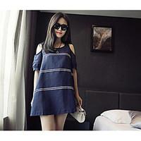 womens casualdaily simple sheath dress solid striped round neck above  ...