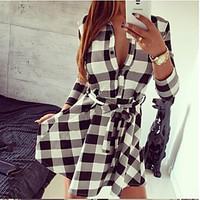 womens casualdaily simple sheath dress check shirt collar knee length  ...