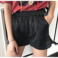 womens mid rise micro elastic shorts pants street chic wide leg solid